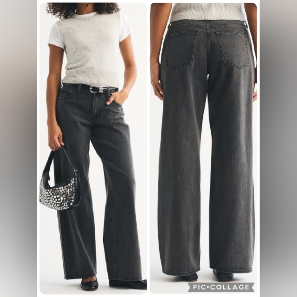 Abercrombie & Fitch Curve Love Ultra Loose Low Rise Jeans Washed Black 34 / 18